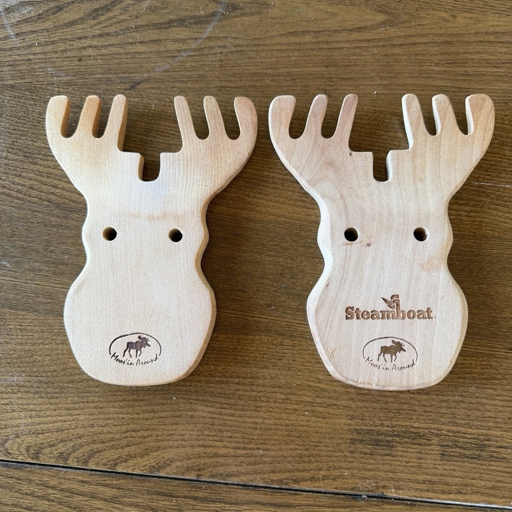 Steamboat CO Wooden Moose Head Salad & Pasta Server Set - Rock Creek Trading